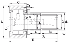 螺栓型滾輪 NUKRE35, 軸向引導，滿裝圓柱滾子，帶偏心擋圈，兩側迷宮密封
