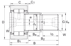螺栓型滾輪 NUKRE72, 軸向引導，滿裝圓柱滾子，帶偏心擋圈，兩側迷宮密封