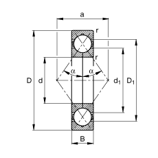 四點接觸球軸承 QJ304-MPA, 根據(jù) DIN 628-4 標(biāo)準(zhǔn)的主要尺寸, 可分離, 剖分內(nèi)圈