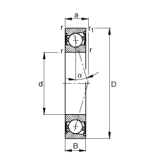 主軸軸承 B71911-C-2RSD-T-P4S, 調(diào)節(jié)，成對(duì)安裝，接觸角 α = 15°，兩側(cè)唇密封，非接觸，加嚴(yán)公差