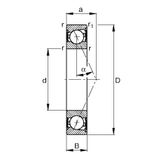 主軸軸承 B71917-E-2RSD-T-P4S, 調節，成對安裝，接觸角 α = 25°，兩側唇密封，非接觸，限制公差