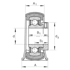直立式軸承座單元 RPB30, 鋼板軸承座,帶偏心鎖圈和橡膠襯墊的外球面球軸承,P 型密封 直立式軸承座單元 RPB30, 鋼板軸承座,帶偏心鎖圈和橡膠襯墊的外球面球軸承,P 型密封