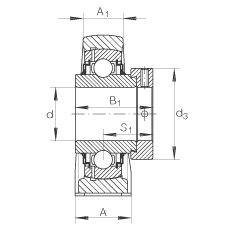 直立式軸承座單元 LASE35-N, 鑄鐵軸承座，帶偏心鎖圈的外球面球軸承，L 型密封
